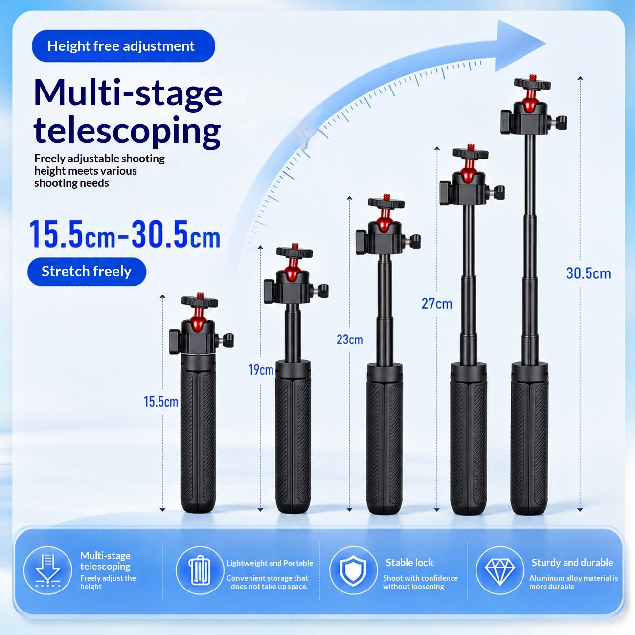 Retractable Desktop Tripod – 360° Ball Head, Phone & Action Cam - view 6 of 7