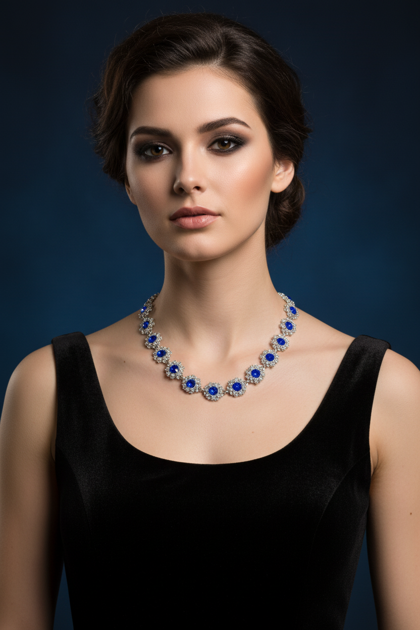 Vintage Rhinestone Statement Necklace – Geometric Crystal Collar - view 6 of 8