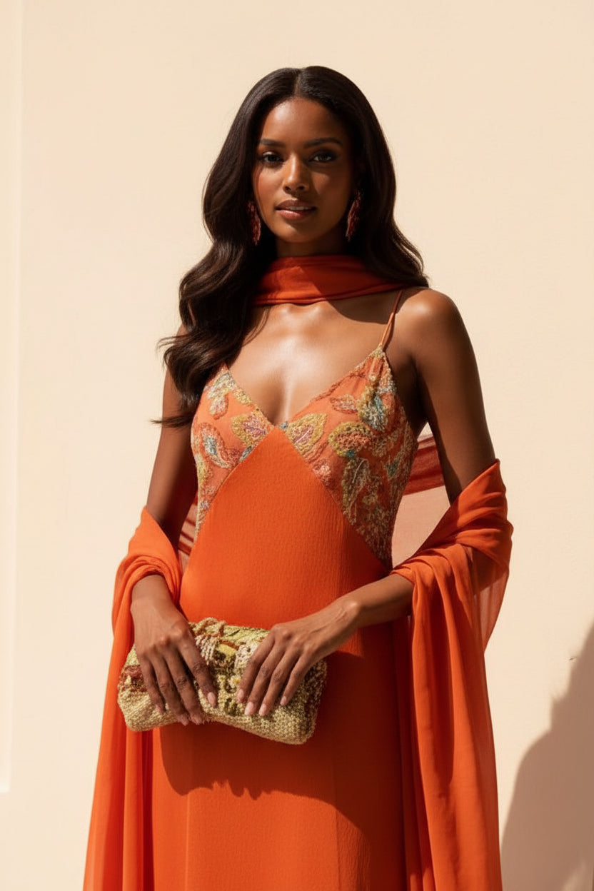 Satin Spaghetti Strap Dress & Scarf Set - view 7 of 8