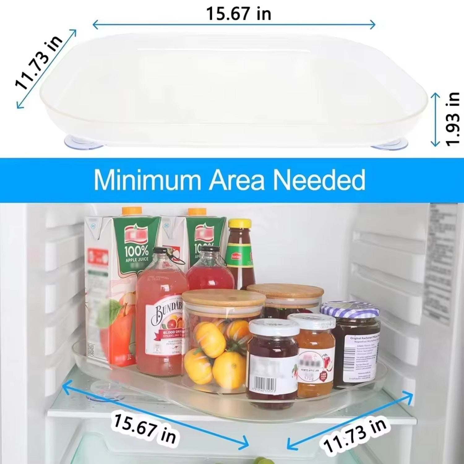 Rectangular Fridge Lazy Susan – 360° Rotating Organiser with Non-Slip Suction Cups - view 4 of 6