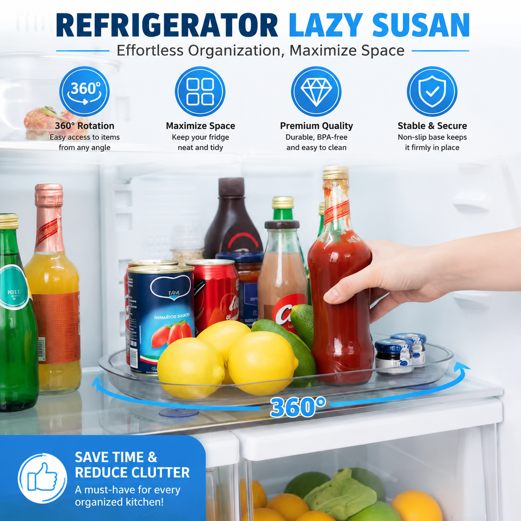 Rectangular Fridge Lazy Susan – 360° Rotating Organiser with Non-Slip Suction Cups - view 3 of 6