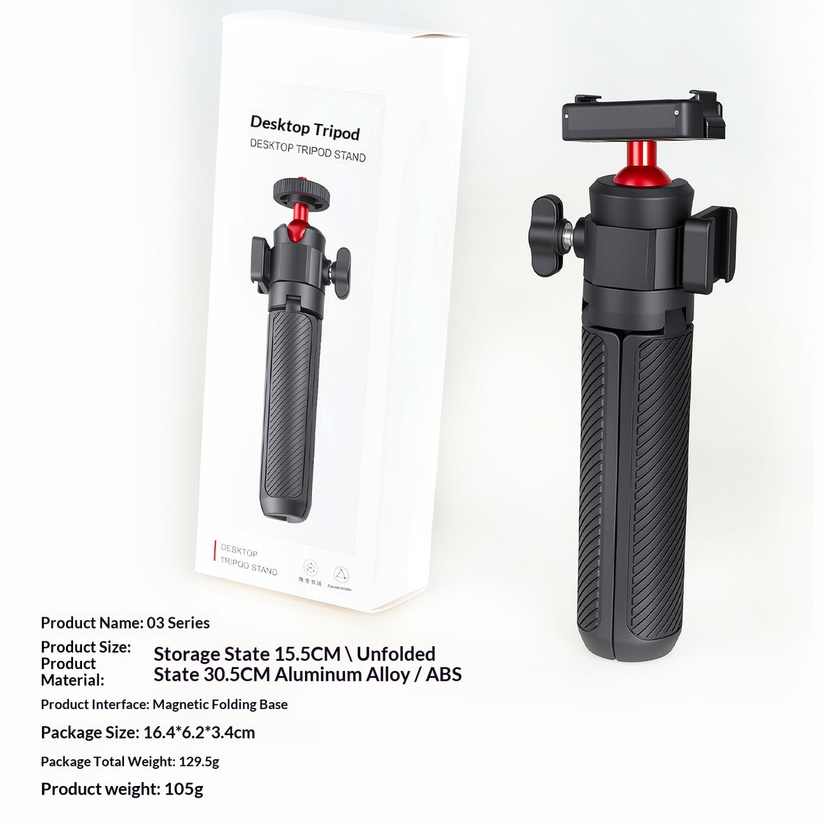 Retractable Desktop Tripod – 360° Ball Head, Phone & Action Cam - view 2 of 7