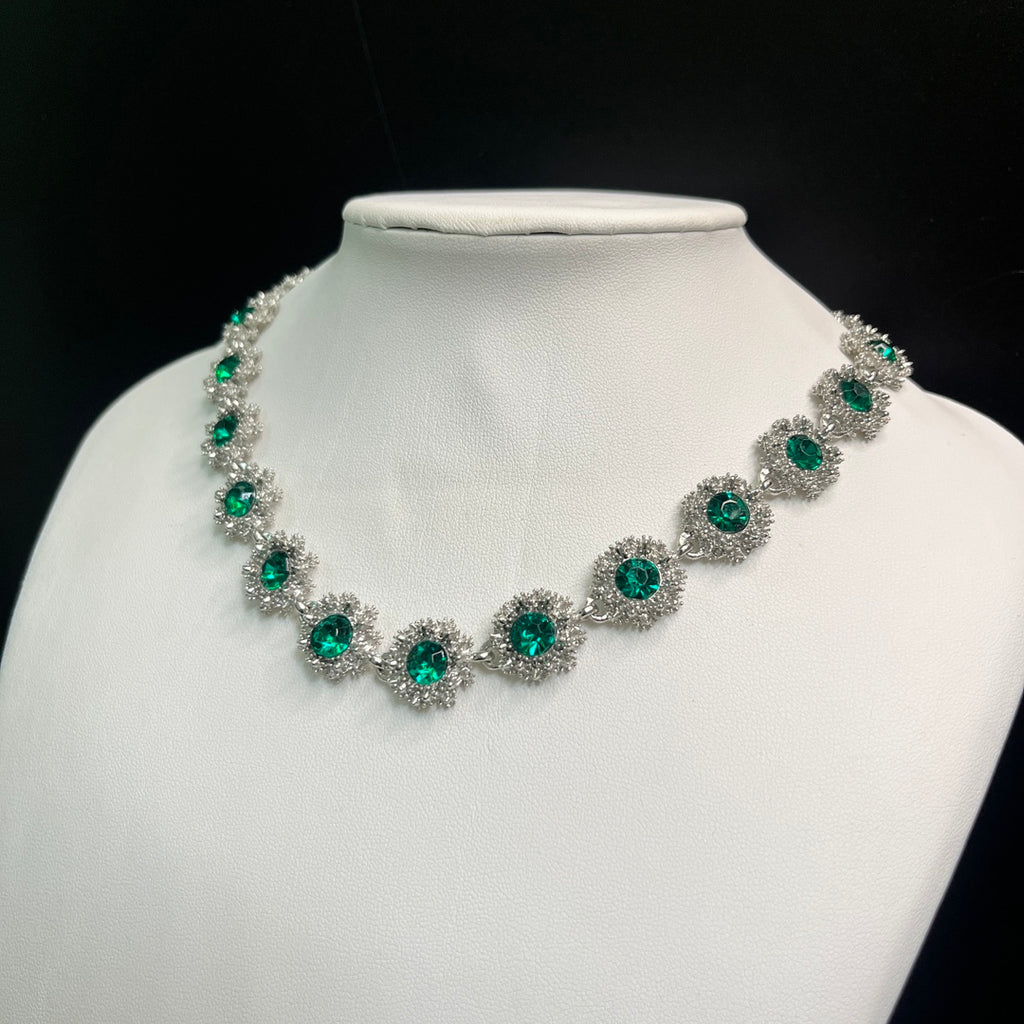 Vintage Rhinestone Statement Necklace – Geometric Crystal Collar - view 5 of 8