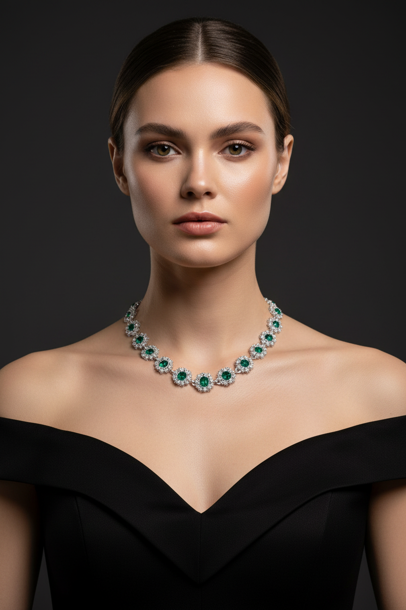 Vintage Rhinestone Statement Necklace – Geometric Crystal Collar - view 7 of 8