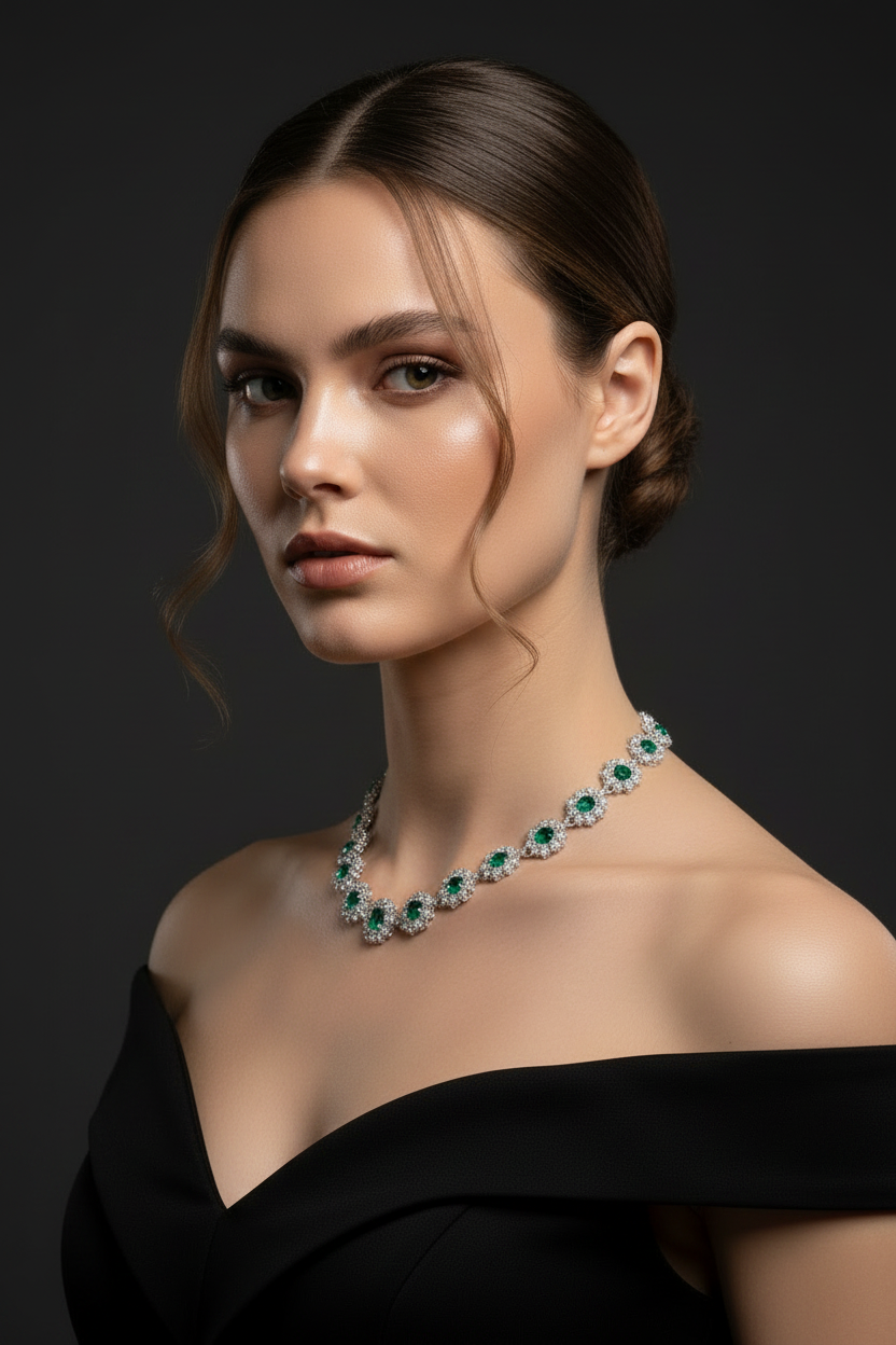 Vintage Rhinestone Statement Necklace – Geometric Crystal Collar - view 8 of 8