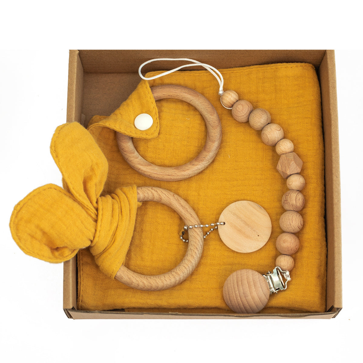 Natural Wood Baby Teether & Muslin Swaddle Gift Box - view 1 of 4