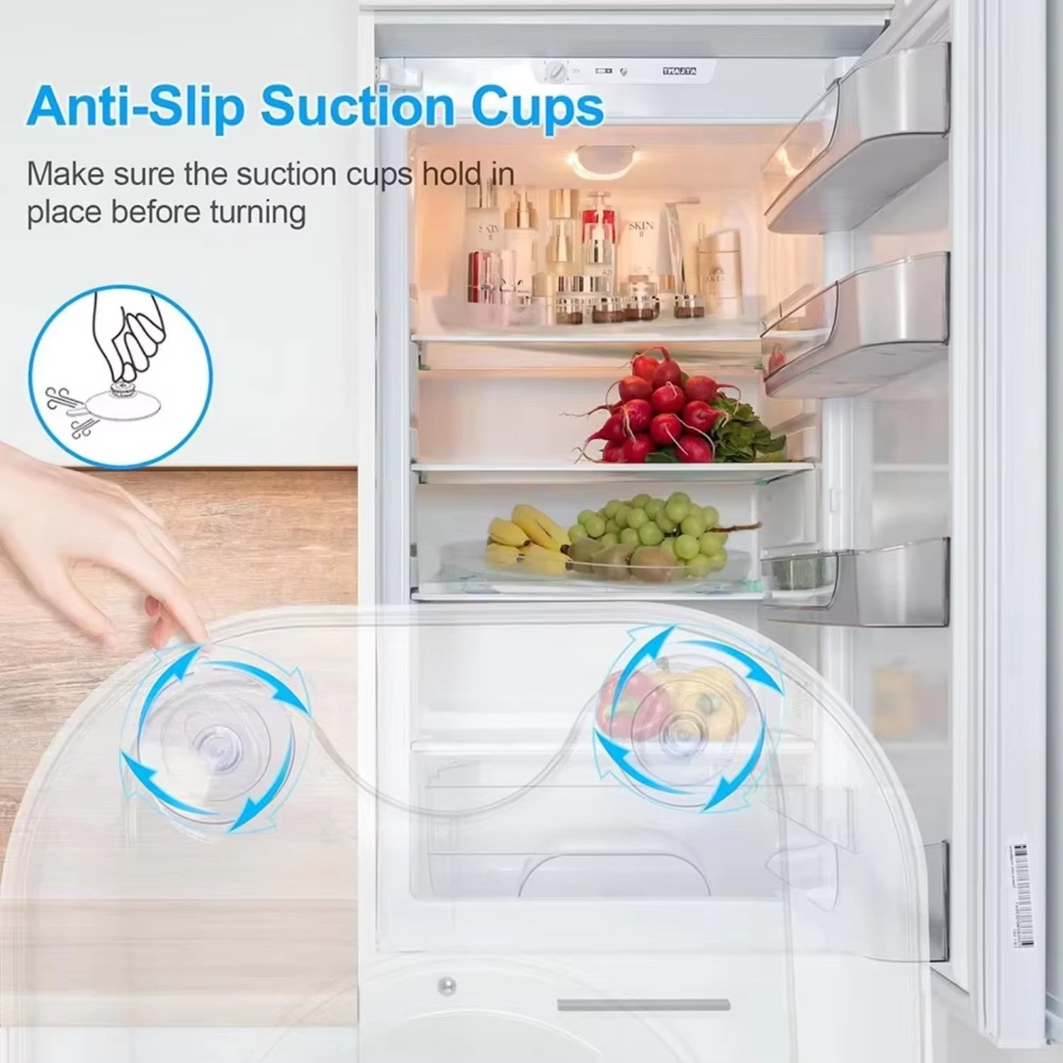 Rectangular Fridge Lazy Susan – 360° Rotating Organiser with Non-Slip Suction Cups - view 2 of 6