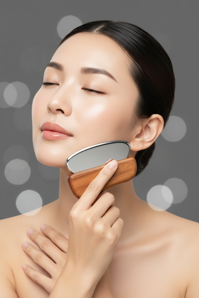 Wooden-Handle Gua Sha Facial Scraper – Zinc Alloy Contour Tool - view 8 of 9
